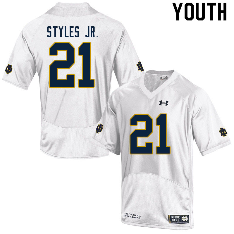Youth #21 Lorenzo Styles Jr. Notre Dame Fighting Irish College Football Jerseys Sale-White - Click Image to Close